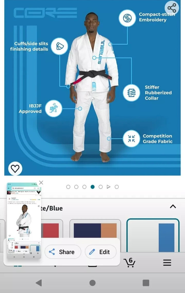 Sanabul Martial Arts Core Gi Uniform Jiu Jitsu Size A4 Blue and White NO BELT