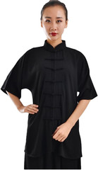 Unisex Cotton Blend Short Sleeves Tai Chi Suit Morning Exercise Uniform Kung Fu