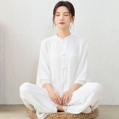Yoga Suit Cotton and Linen Zen Suit Stand-up Collar Medium-sleeved Top