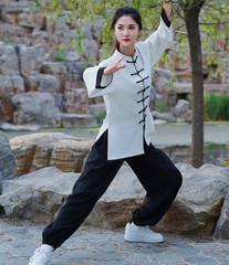 Unisex Tai Chi Kung Fu Suit Set Line Blend Morning Exercise martial arts Uniform