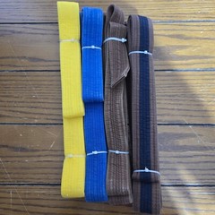 4 NOS Kamikaze Karate Belt Obi Japan Karate Association brand brown Blue Yellow