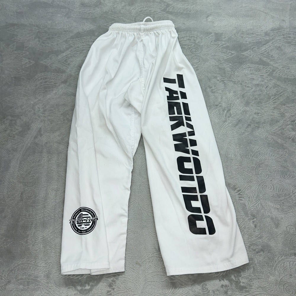 Size 150 (US 12) TECH MMA Martial Arts TAEKWONDO PANTS Kids White Youth