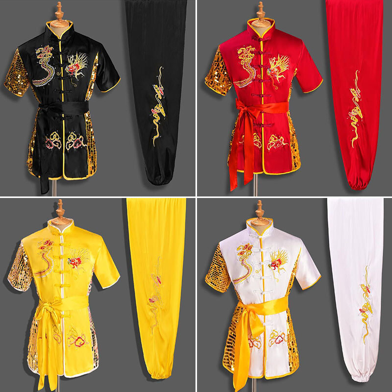 High quality dragon embroidered sequin Kung Fu Tai Chi uniform martial arts set