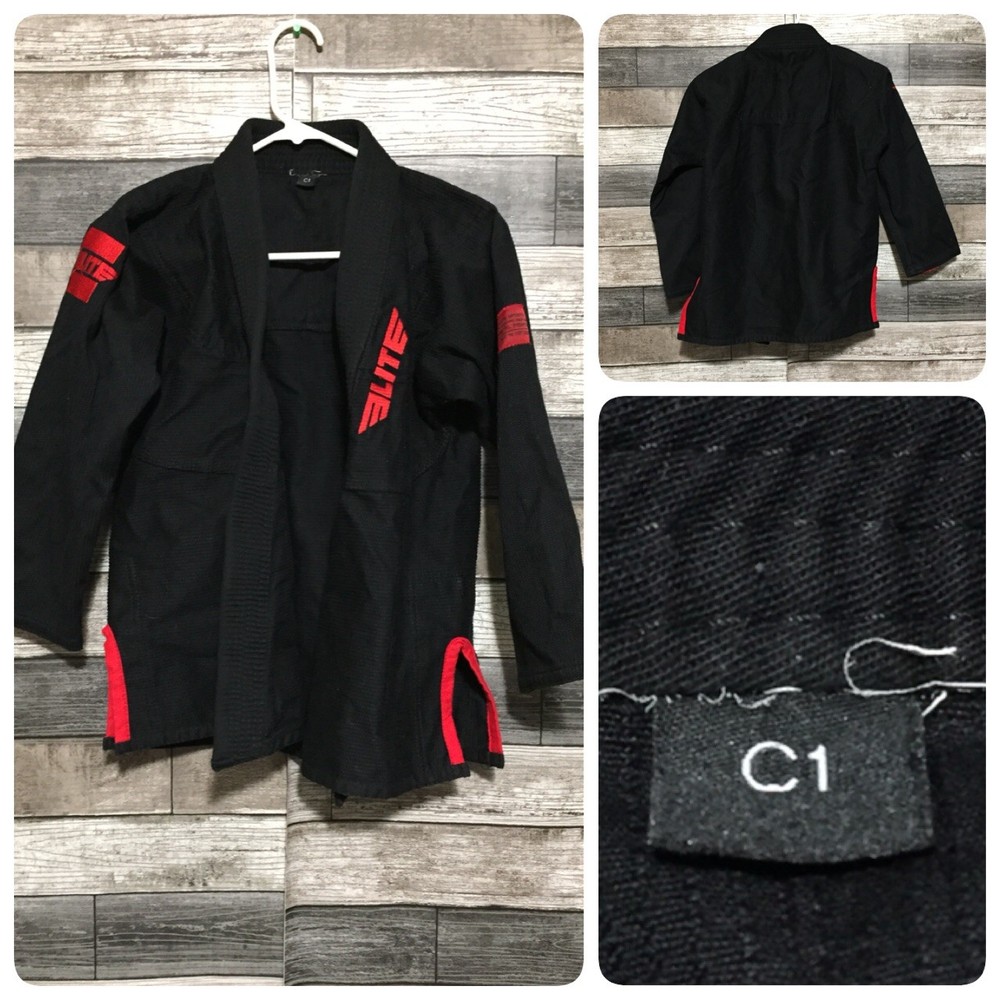 Elite Sports Gi BJJ Ju Jitsu MMA Size C1 Youth Black Red Top Only