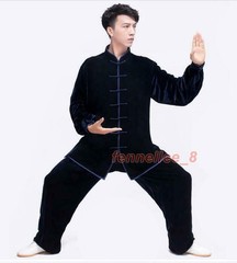 2PC Suit Men’s Velvet Coat Pants Tai Chi Thicken Comfort Classic Stand Collar SZ