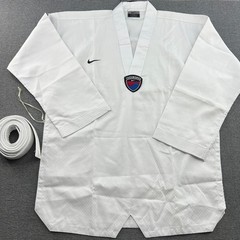 Nike Korea Taekwondo Dobok Size 9 / 190cm White Kimono Embroidered Belted Swoosh