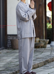 Unisex Shaolin Buddhist Monk Meditation Kung Fu Uniform Cotton Buckle Suit Sets