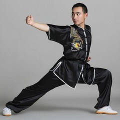 Silk Chinese Kung Fu Taichi Suit Martial Arts Uniform Wushu Dragon Pattern Hot