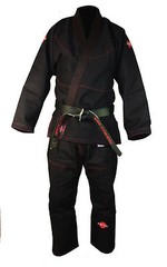 KANKU Black BJJ Gi with yellow, red, or black stitching jiu jitsu uniform pearl