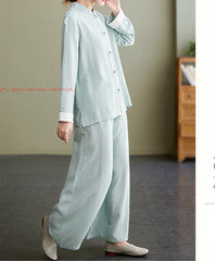 Women Tai Chi Suit Kung Fu Morning Exercise Uniform Cotton line martial arts Set