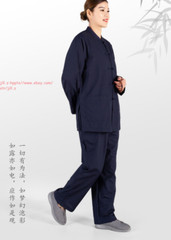 Unisex Shaolin Buddhist Monk Meditation Kung Fu Uniform Cotton Buckle Suit Sets