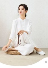 Yoga Suit Cotton and Linen Zen Suit Stand-up Collar Medium-sleeved Top
