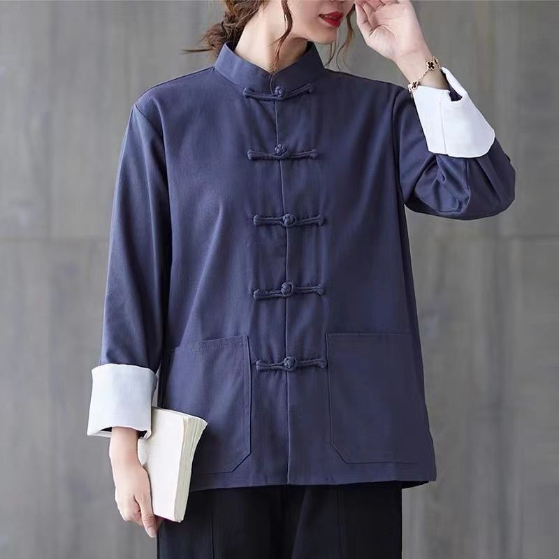 Chinese Cotton and Linen Shirt Jacket Women’s Large Size Yoga Top