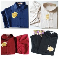 Mens 2 Piece Chinese Kung Fu Suit Shirts Pants Martial Arts Frog Button Top