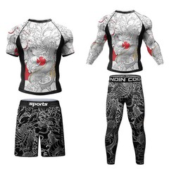 Men MMA Tracksuit Rashguard Jiu Jitsu BJJ Boxing Muay Thai Set