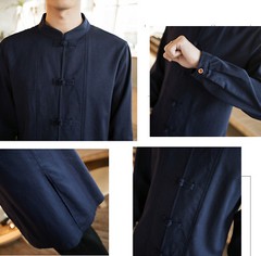 Men Chinese Tang Suit Kung Fu Tai Chi Cotton Linen Traditional Coat Long Uniform