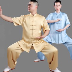 Men Summer Breathable Short Sleeve Kung Fu Shirts Wing Chun Training Vintage