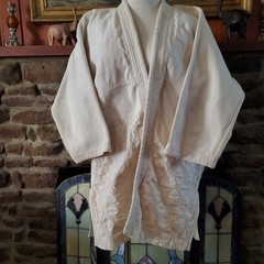 Vintage White Tiger Judo Gi Jacket Heavy Cotton Textured Rice Weave Korea