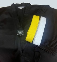 Karate & Tae Kwon Do Uniform (Gi) with a White Belt and Yellow Student Belts