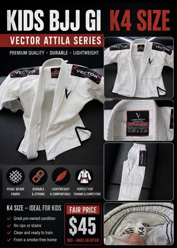 Vector Sports Attila Series Kids Unisex BJJ Gi Set K4 White Jacket & Pants