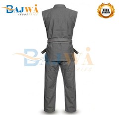 Sleeveless Grey Karate Uniform Gi with Belt Breathable Cotton-Poly Blend Martial