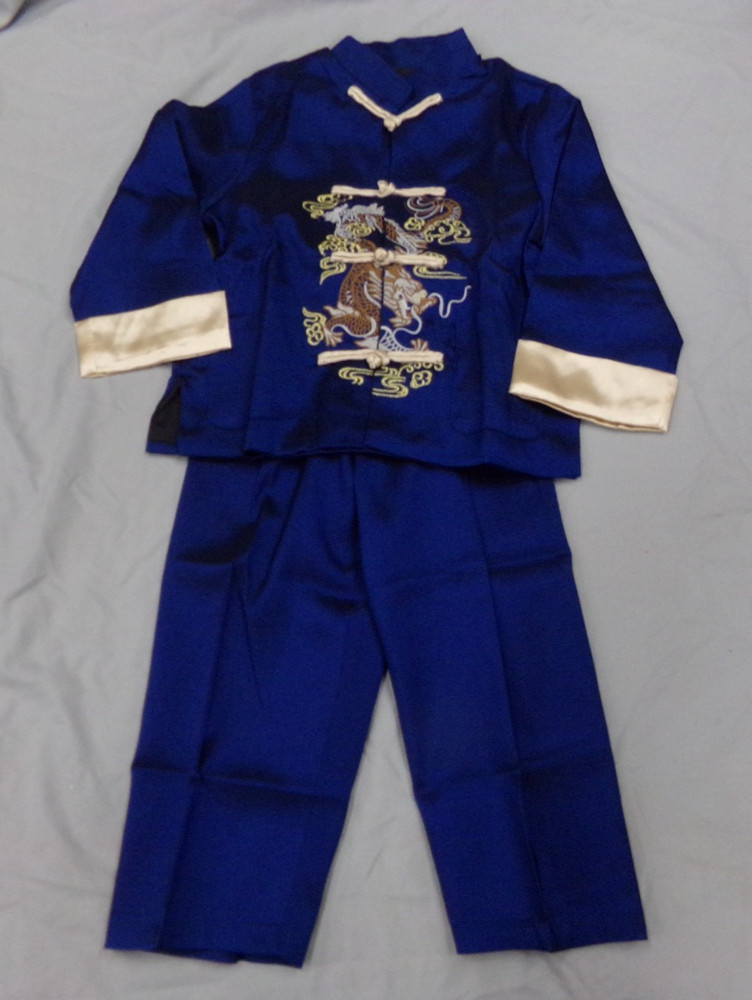 Martial Arts Kung Fu Uniform Dark Blue Embroidered Dragon Child Size 6 ~ NEW