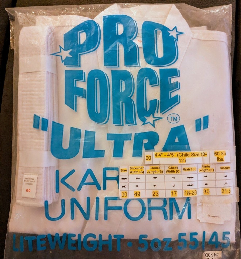 ProForce Ultra Karate Uniform with elastic Drawstring Waist and Belt Size 00