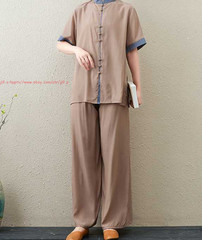 Women Short Sleeves Tai Chi Suit Morning Exercise Uniform Kung Fu Clothes Sets