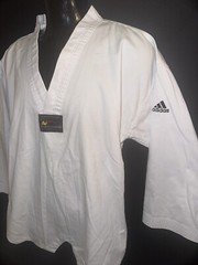 White UC MERCED Bobcats Tan Keon Do Martial Arts ADIDAS Gi Shirt Size 3 170 Cm