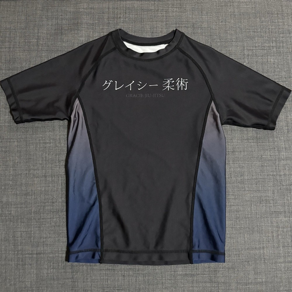 Gracie Jiu-Jitsu Rash Guard Midnight Wave Size Youth Medium Black Blue
