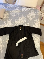 Black Cotton Martial Arts Gi Uniform with White Belt. For beginners