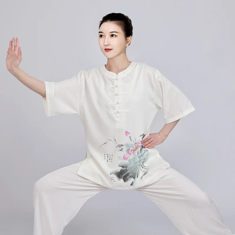 Summer Kung Fu Shirts Wing Chun Sport Tops Martial Arts Taichi Uniform White
