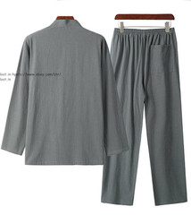 Chinese Traditional Tang Suit Kung Fu Tai Chi Uniform Men Linen Shirt+Pants Set