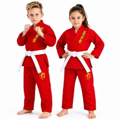 Children’s Red Brazilian Jiu-Jitsu Gi Kids BJJ Training Uniform Free Belt & Bag
