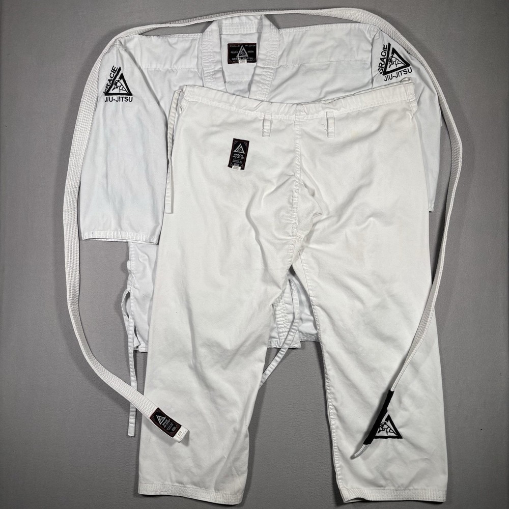 Gracie Barra Jiu-Jitsu Official Gi Set Mens size 4/170 White BJJ Cotton Martial