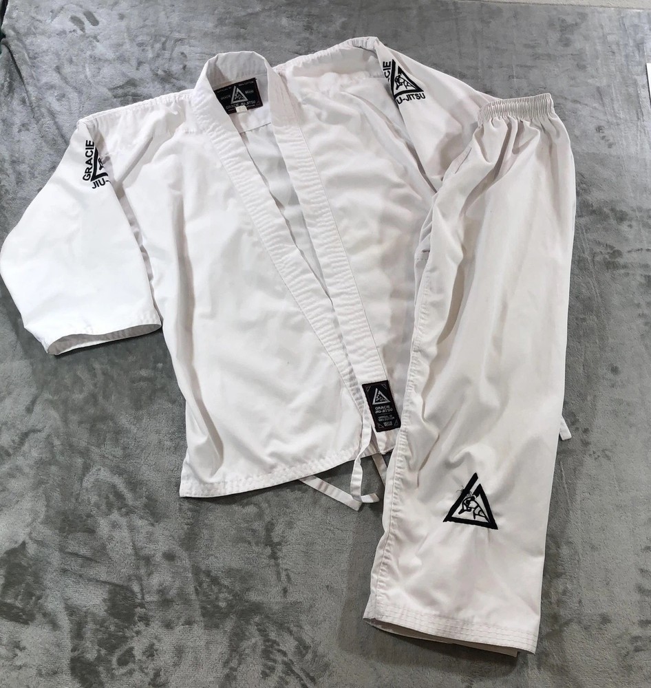 Gracie Jiu-Jitsu Official Gi Set 1/140 Boys White Jacket Pants 100% Cotton BJJ
