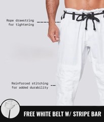 Martial Sports Brazilian Jiu Jitsu Gi – White – *FREE BELT!* – *FREE SHIPPING!!*
