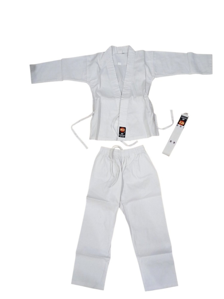 KI Martial Arts Uniform Set Karate Taekwondo Jacket Pant Belt White Sz 000 Child