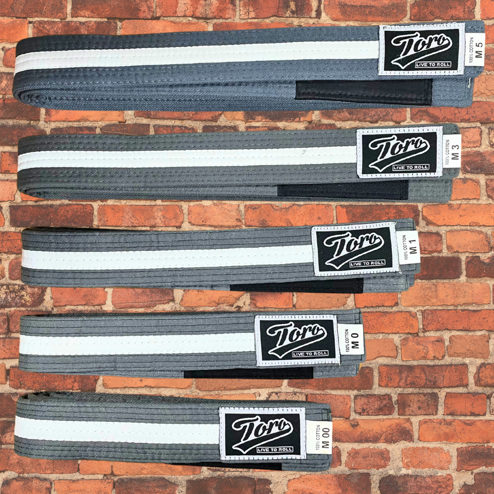 Toro Brand Brazilian Jiu Jitsu Belt / Gray and White Belts BJJ youth kids grey