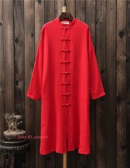 New Women Martial Arts Tai Chi Tang Suit Linen Kung Fu Tops Long Coat Retro Robe