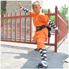 Durable Orange Shaolin Monk Uniform Kung fu Suit Tai chi Martial art Clothes Set