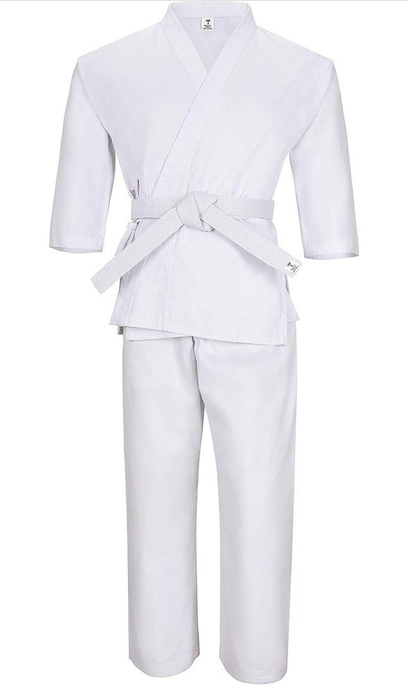 Jiu-Jitsu Karate Kimono Uniform – Kids Adults Unisex (White) – Full Set w Belt