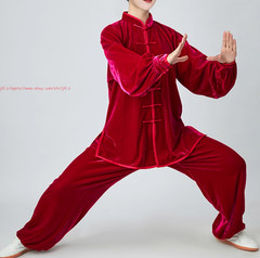 Fall Winter Unisex Tai chi Uniforms Korean velvet Kung fu Martial arts Suit Warm
