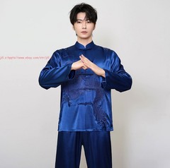 Tang Suit Men Hanfu Chinese Traditional Kung Fu Tai Chi Uniform Shirt and Pants