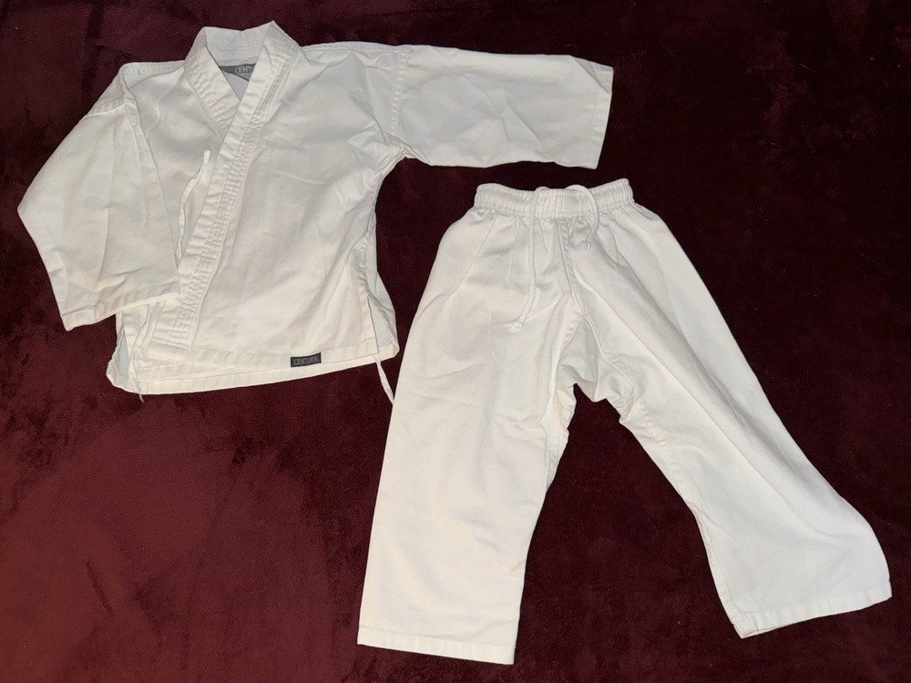 Child’s Martial Arts Karate White Top Pants Cotton Polyester Sz 00 Century