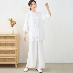 Yoga Suit Cotton and Linen Zen Suit Stand-up Collar Medium-sleeved Top