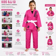 Children’s Pink Brazilian Jiu-Jitsu Gi Kids BJJ Training Uniform with Belt & Bag