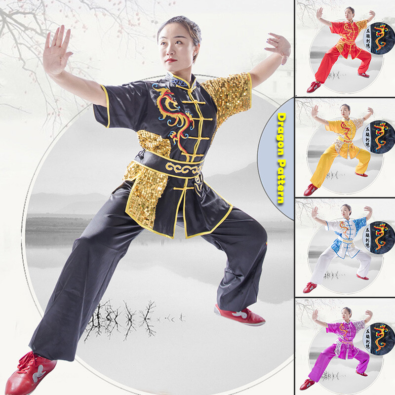 Silk Professional Kungfu Taichi Uniform Martial Arts Wushu Suit Dragon 130~185cm