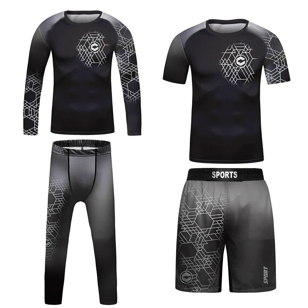 USA Ship Kids Brazilian Jiu-Jitsu BJJ MMA Uniform Combo Set Rashguard Shorts