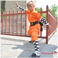 Orange Shaolin Monk Uniform Kung Fu Suit Tai Chi Martial Art Clothes Set Uniform
